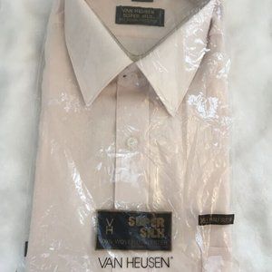 Van Heusen Vintage Light Beige Half Sleeve 16.5 Super Silk Shirt NEW Polyester